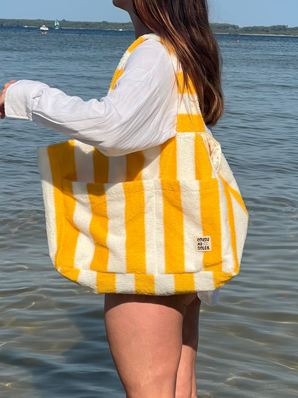 Sac de plage : rayures jaunes