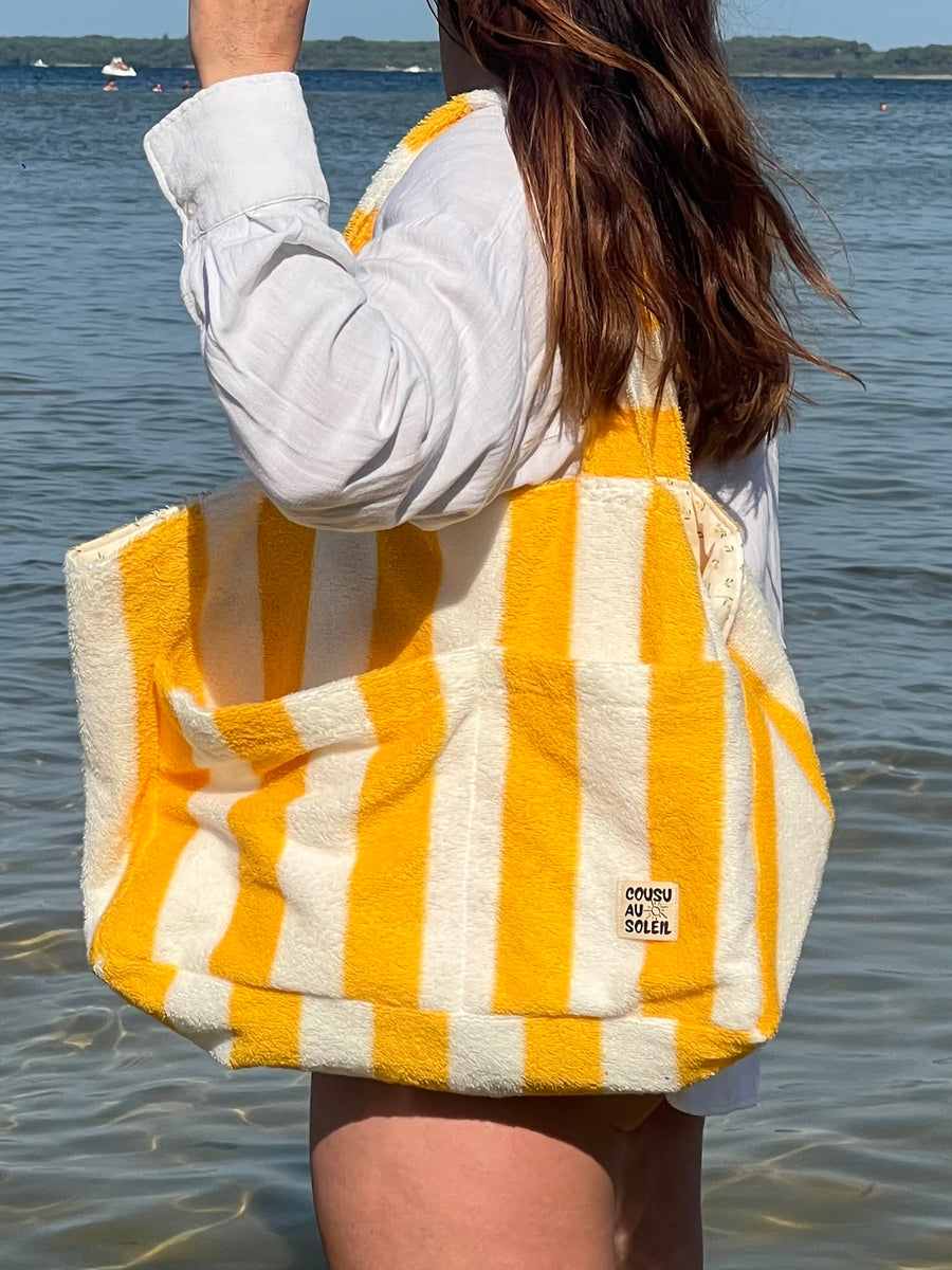 Sac de plage : rayures jaunes