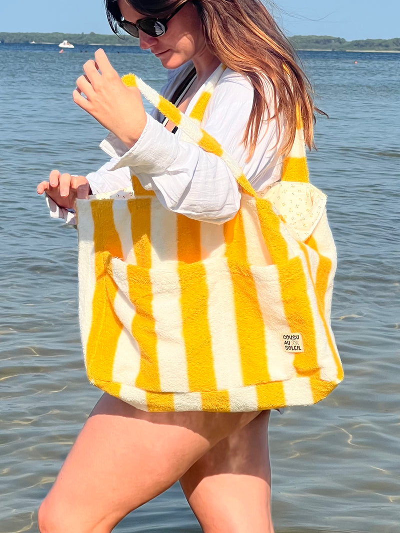 Sac de plage : rayures jaunes
