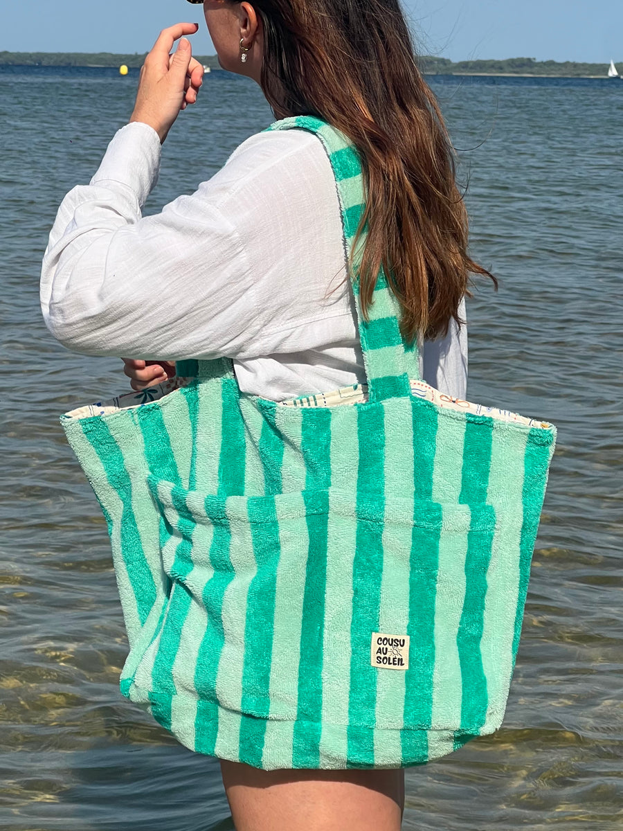 Sac de plage : rayures vertes