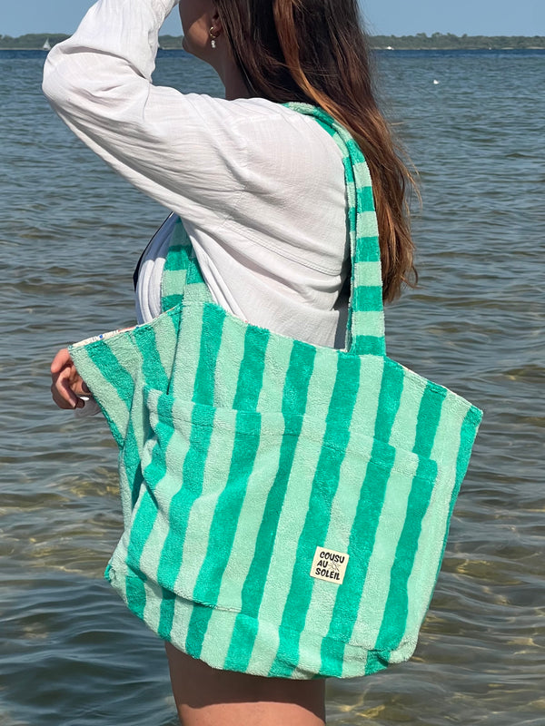 Sac de plage : rayures vertes