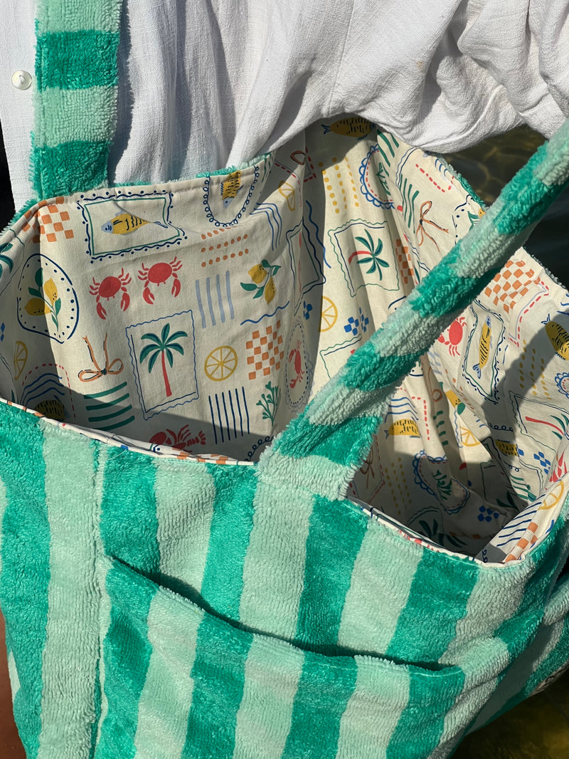 Sac de plage : rayures vertes